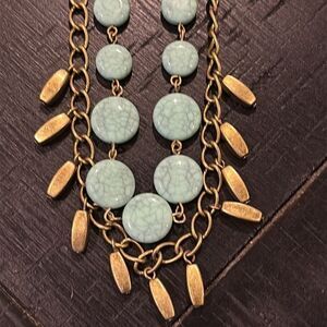 Vintage SHB (Avon) Faux Turquoise and Brass Double Strand Necklace Boho​​​